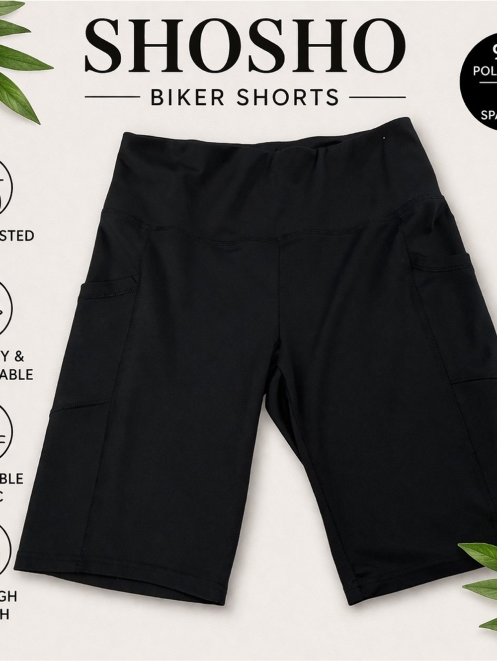 Shosho Black High-Waisted Biker Shorts | Stretch Athletic Fit
